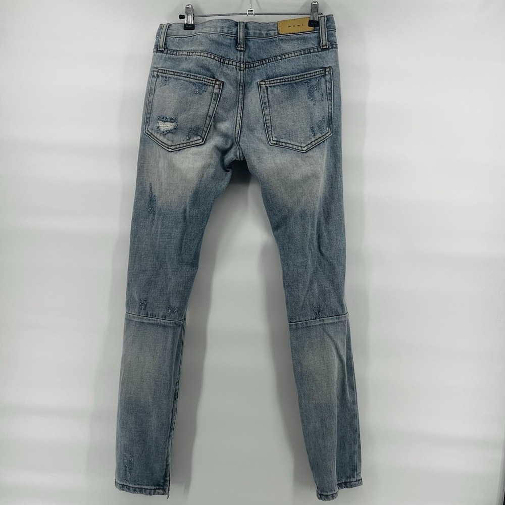 MNML Jeans Men's 28 Distressed Light Wash Ripped Denim Straight Button Fly - Picture 3 of 16